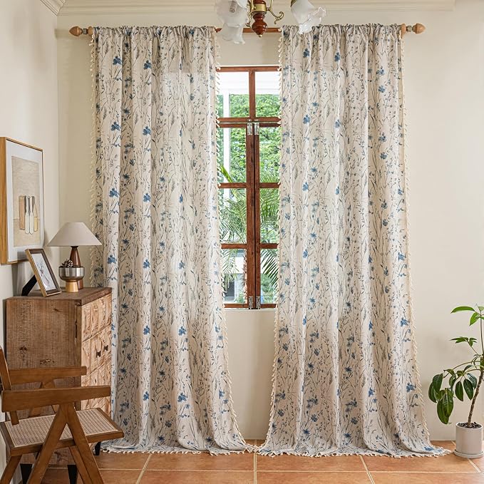 ENJOYBRIDAL Floral Curtains 96 Inches Rod Pocket Semi Sheer Drapes - Image 4
