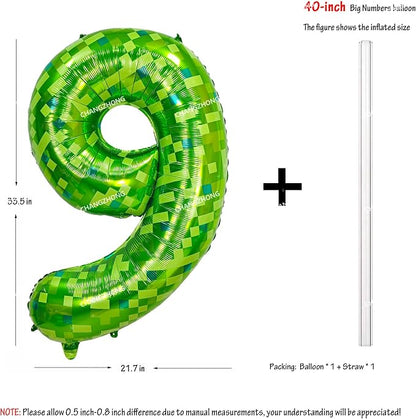 40 inch giant Green pixel miner game number 9 balloon | Large mining theme foil - Image 3