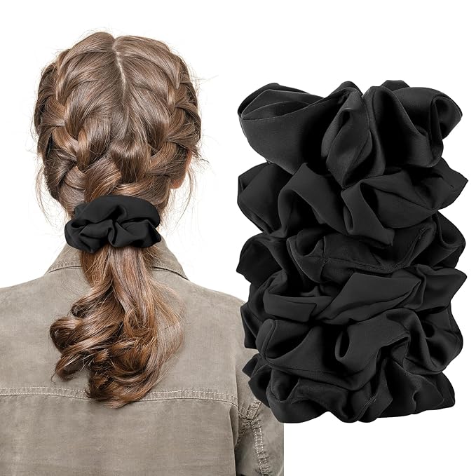 6Pcs Scrunchies for Women, Premium Satin Hair Scrunchies Sleep, Scrunchies For All Hair Types and Textures, Girls Ponytail Holders Hair Accessories -Black (Black)