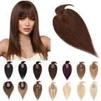 SEGO Hair Toppers for Women Real Human Hair With Bangs, 7 * 13CM Silk Base 100% Remy Human Hair Clip in Top Wiglet Hairpieces Add Volume -8 Inch Medium Brown