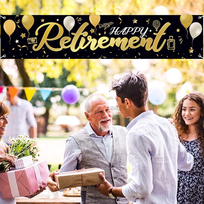 Blulu Retirement Decoration Banner 72.8 x 15.7 Inch Large Fabric Yard Sign - Image 5
