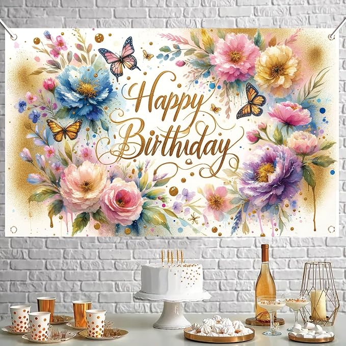Floral Birthday Backdrop for Girls Spring Butterfly Happy Birthday Photography - Image 6