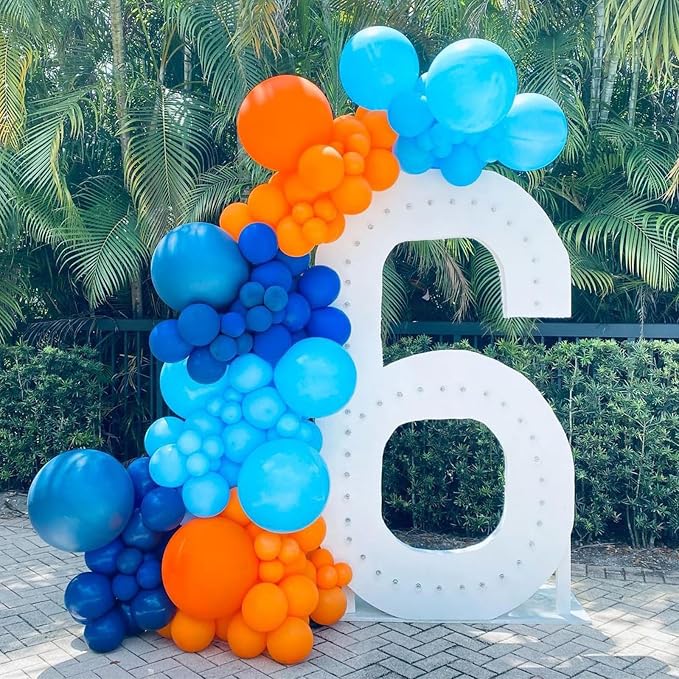 Orange and Blue Balloons, 12 Inch Orange and Dark Light Blue Latex Balloons - Image 5