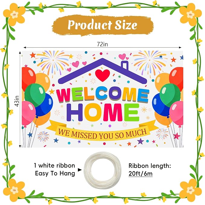 Welcome Home Banner Backdrop 6x4ft We Missed You Sign | Photography Background - Image 2
