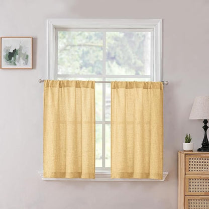 Tollpiz Short Linen Tier Curtains Rod Pocket Semi Sheer Half Kitchen Curtain by Tollpiz