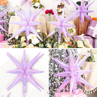 9Pcs Iridescent Purple Star Balloons, Large Explosion Foil Balloons, - Image 6