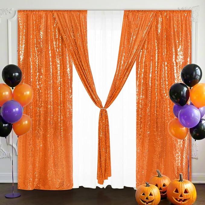 Eternal Beauty Orange Sequin Backdrop Curtains, 4 Panels 2x8FT | 3mm Sparkle - Image 3