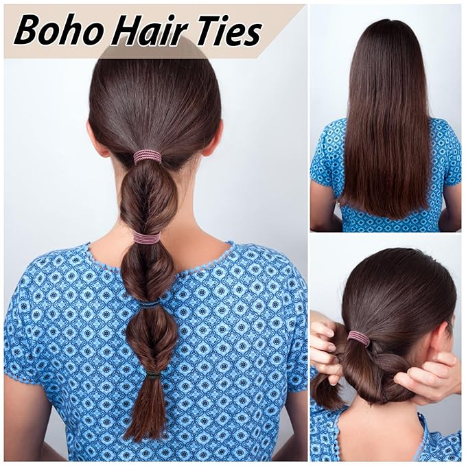 Hair Ties For Girls and Women, Boho Hair Ties Set of 12, Elastic Hair Bands, Hair Tie Bracelet, Ponytail Holders for Daily Life, Sport, Cooking, Working