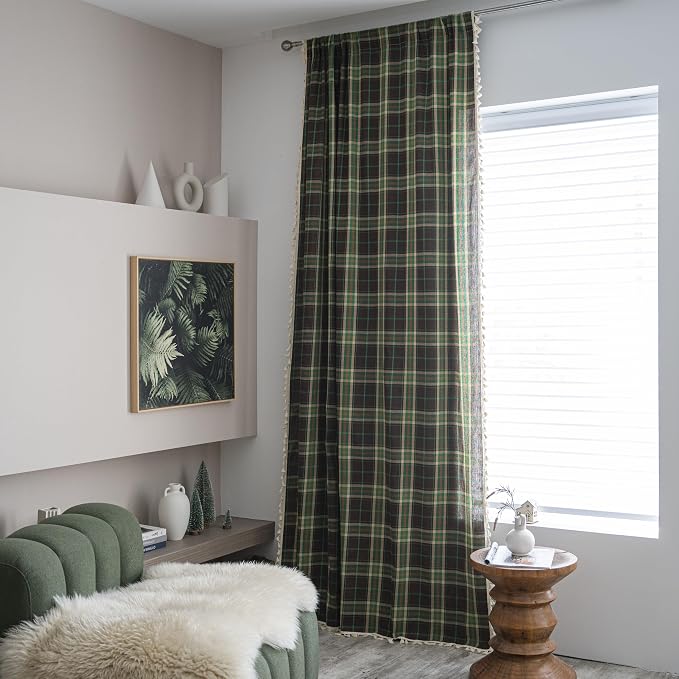 Sutuo Home Boho Curtains for Living Room Bedroom, Vintage Gingham Curtains - Image 2