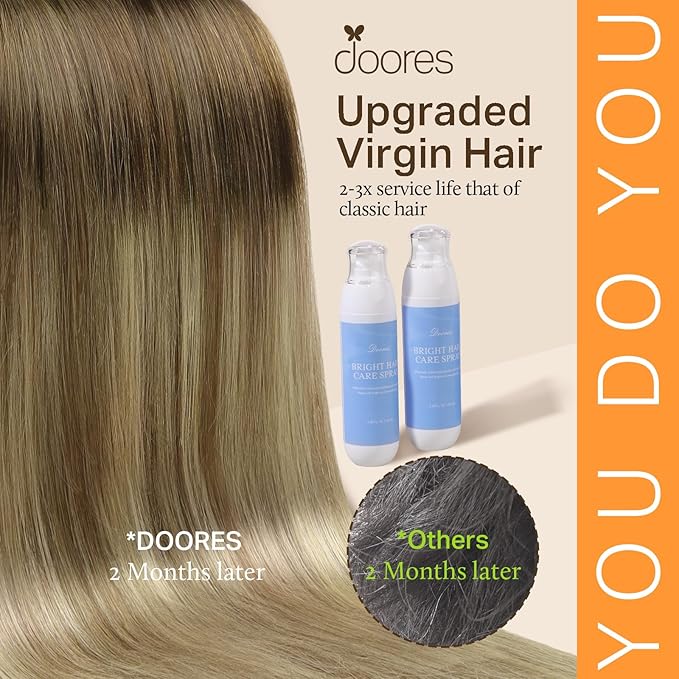 DOORES Human Hair Extensions Clip in Balayage Dark Brown Fading to Chestnut Brown and Dirty Blonde 18 Inch 7pcs 120g Clip in Hair Extensions Remy Natural Hair Extensions Thick