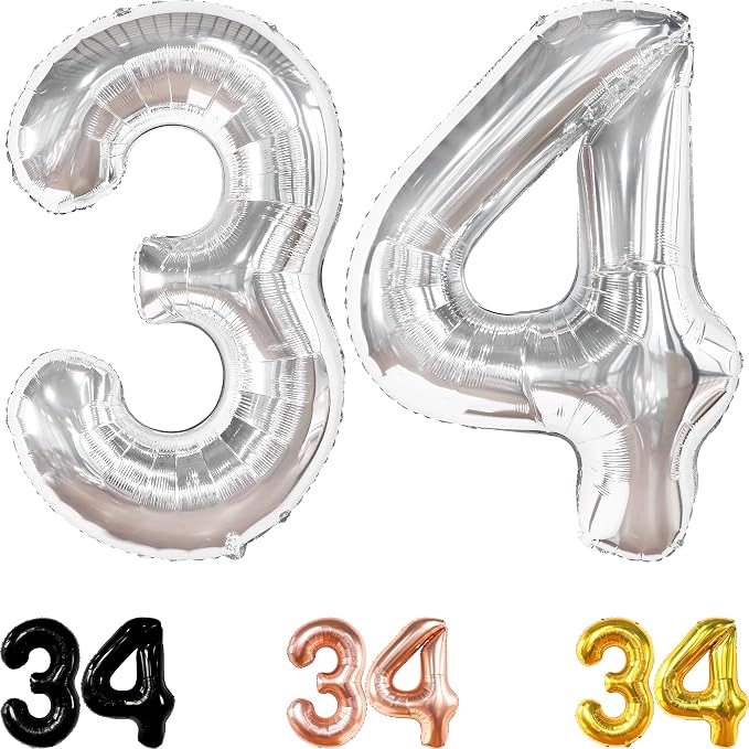 KatchOn 34 Balloon Numbers Set 40 Inch, 34 Birthday Decorations | 34 Birthday by KatchOn