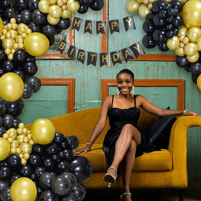 Black Gold Confetti Balloons 50 Pack 12 inch Black and Gold Metallic Latex - Image 7
