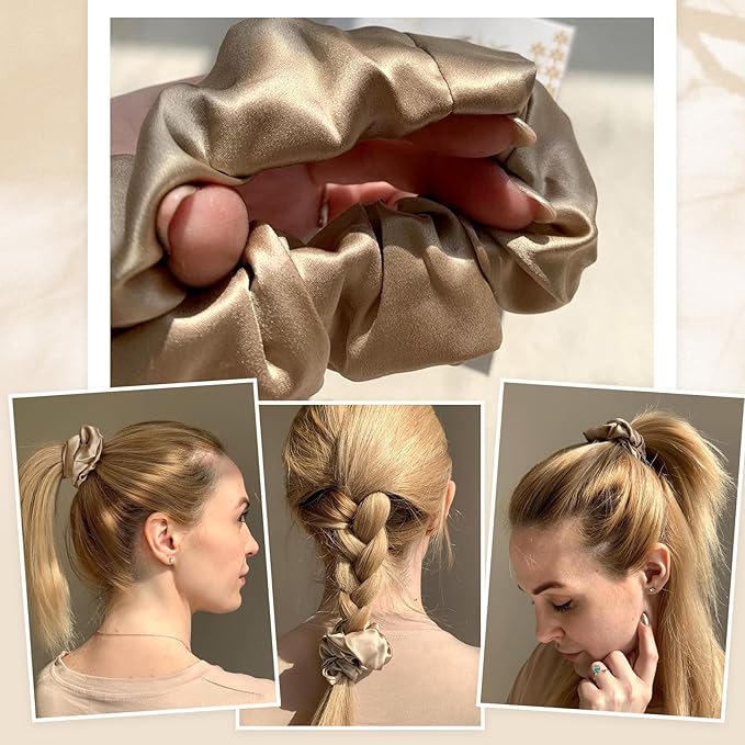 LILYSILK Silk Hair Scrunchies/Ties for Frizz & Breakage Prevention, 100% Mulberry, No Damage, Elastic ponytail Holders, 2Pc, Black&Light Coffee