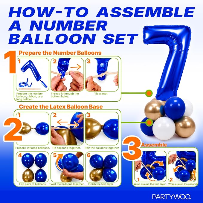 PartyWoo Number Balloons 40 Inch Blue Number 7 Kit - Image 7