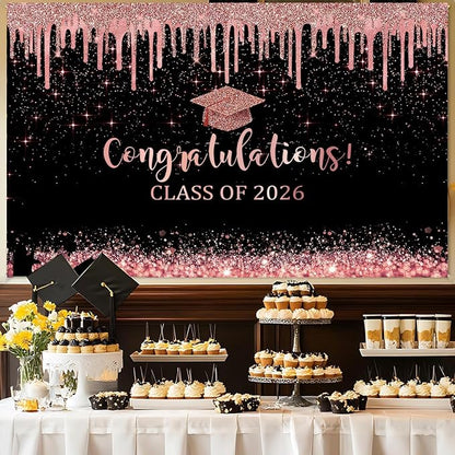 Mocsicka Rose and Gold Graduation Backdrop Congratulations Class of 2024 - Image 2