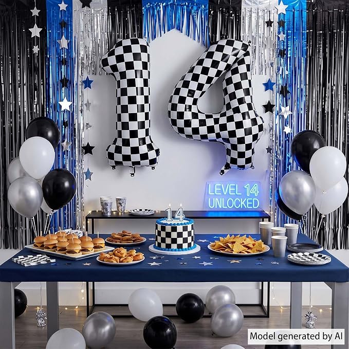 40 Inch Checkered Number 14 Balloon, Race Theme Foil Party Decor | 40in mylar - Image 6