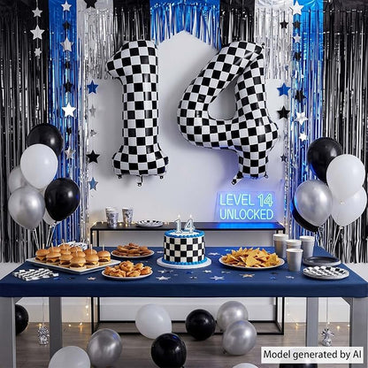 40 Inch Checkered Number 14 Balloon, Race Theme Foil Party Decor | 40in mylar - Image 6