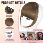 Clip in Bangs, Synthetic French Bangs Hair Clip, Light Chestnut Brown Fake Bangs Fringe with Temples Hairpieces for Women Natural Curved Hair Extensions for Daily Wear