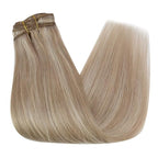 Ve Sunny Clip in Extensions Human Hair Double Weft Hair Extensions Blonde Highlight for Women Warm Color Clip in Hair Extensions Real Human Hair Full Head 120g 20inch