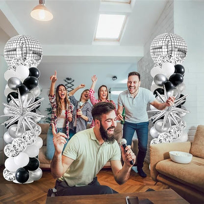 2 Sets Disco Balloon Column Stand Kits Adjustable Black and Silver Balloons - Image 7