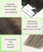 SURNEL Tape in Hair Extensions Human Hair 16 inch Natural Black to Chocolate Brown and Caramel Blonde Tape Hair Extensions 20pcs 50g(#1B/4/27-16)