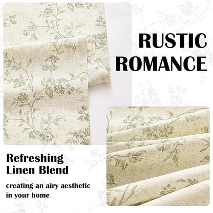 Extra Long Green Vintage Floral Linen Curtains Farmhouse 2 Panels | Elisa Series - Image 4