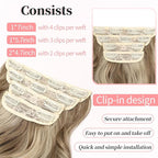 KooKaStyle Clip in Synthetic Hair Extensions Long Wavy 4PCS Thick Hairpieces Ash Blonde Balayage Fiber Double Weft Natural Hair Extensions 20 Inch for Women