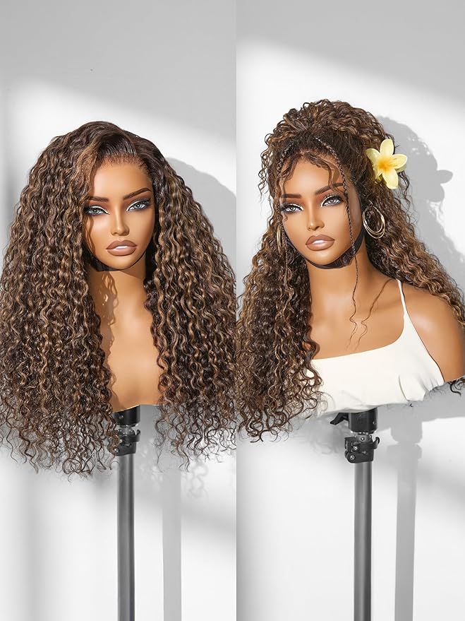 LUVME HAIR 7x6 HD Lace All-Day Comfort Wig PartingMax Lace Wigs Water Wave Curly Lace Front Wigs Human Hair Pre Cut Plucked Lace Frontal Glueless 18 Inches Hlighlight Color