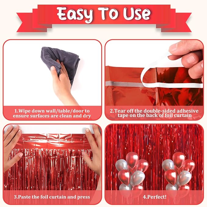 Voircoloria Red Foil Fringe Backdrop Curtains, Birthday Party Decorations - Image 3