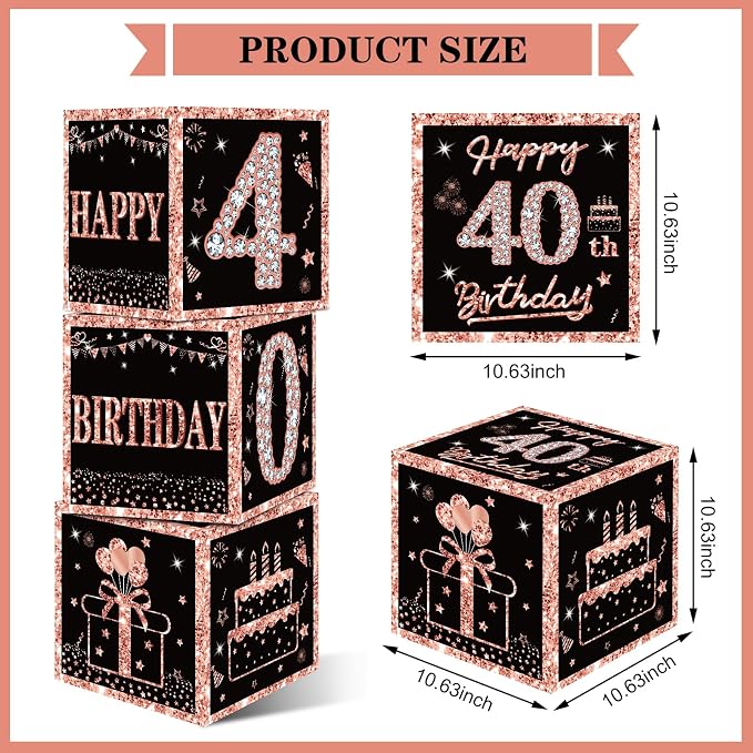Eiurteao 3pcs Rose Gold 40th Birthday Decorations Boxes - Image 2