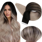 Full Shine Tape ins Human Hair Extensions Color 1B Black Ombre 18 Ash Blonde Remy Hair Extensions Real Human Hair Tape in 22Inch 50Gram Straight Seamless Skin Weft 20Pcs Add Volume