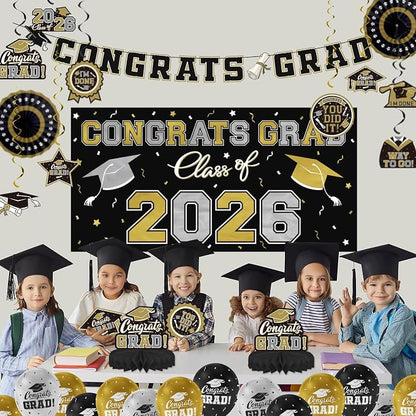 Black and Gold Themed 2026 Graduation Decorations Set - Image 5