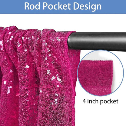 Hahuho Fuchsia Sequin Backdrop Curtain, Party Decoration（4 Panels, 2FT x 8FT - Image 2
