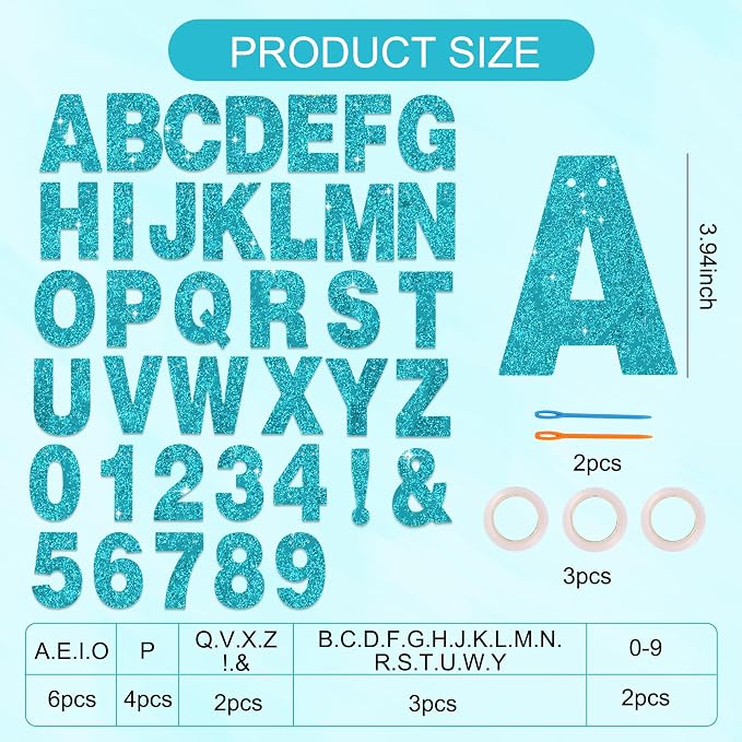 BEISHIDA Glitter Lake Blue 116 PCS A-Z DIY Letter Custom Banner Party Decor | - Image 3