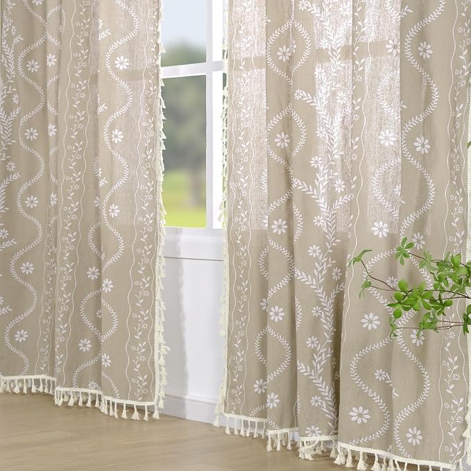 Schweek Tan Semi Sheer Curtains 84 Inches Long 2 Panels - Image 2