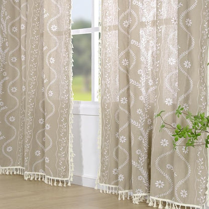 Schweek Tan Semi Sheer Curtains 84 Inches Long 2 Panels - Image 2