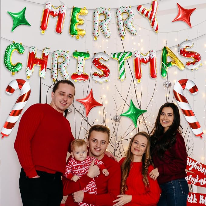 FunHot Merry Christmas Balloons Banner, Donut Merry Christmas Foil Balloons - Image 6