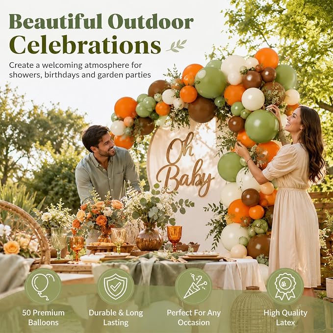 Sage Green and Orange Balloons, 12 Inch Green Brown Orange Balloons Olive Green - Image 6
