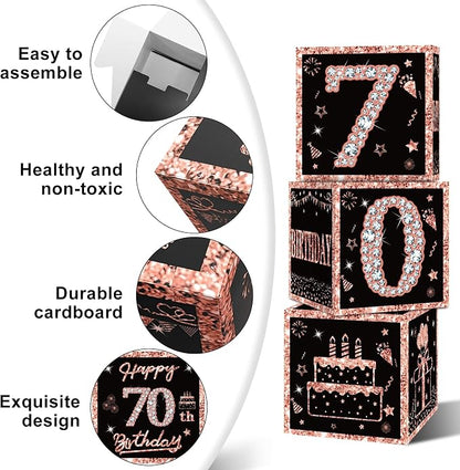 Eiurteao 3pcs Rose Gold 70th Birthday Decorations Boxes - Image 5