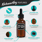 Nevlers Glass Dropper Bottle 1 Oz 100 Pack | 1oz Amber Glass Dropper Bottles with Funnels, Brushes, Labels, Markers & Shrink Wrap | Tincture Bottles with Droppers for Oils, Serums, Medicine & More
