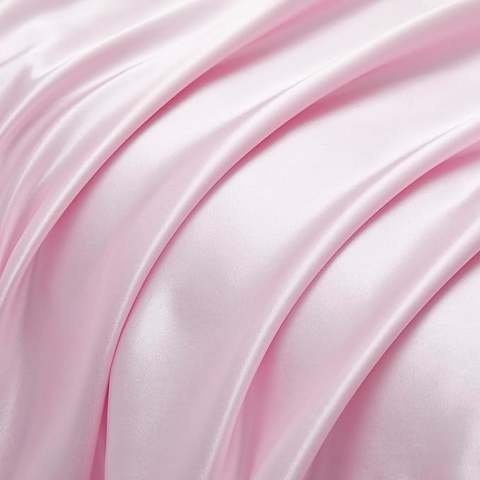 Pink Satin Pillowcase Standard Set of 2 with Envelope Closure，Pink Silk Pillowcase for Hair and Skin (20x26)