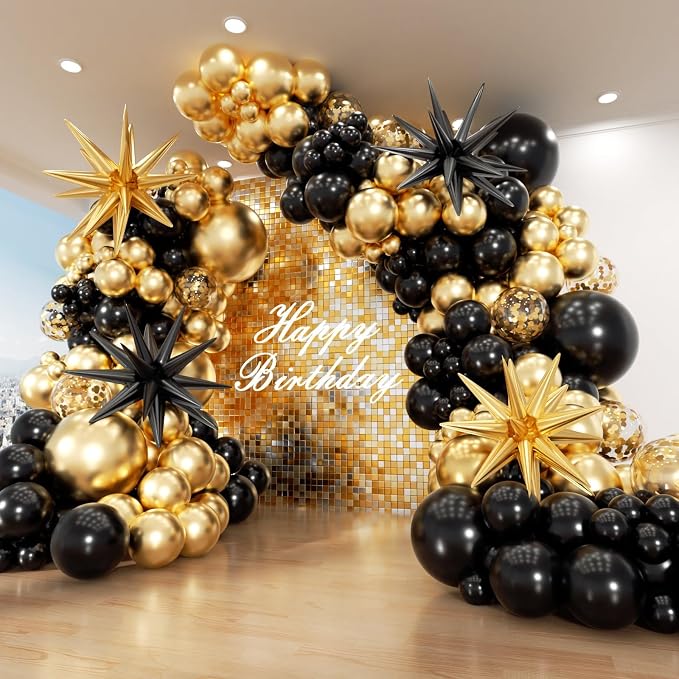 Black and Gold Balloon Arch Garland Kit 153pcs by PTGOLUO