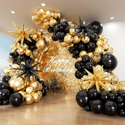 Black and Gold Balloon Arch Garland Kit 153pcs by PTGOLUO