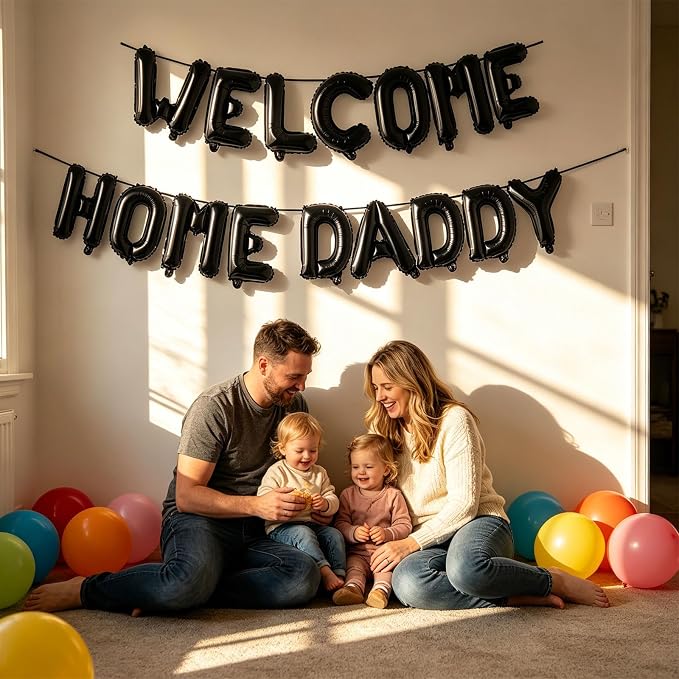 2 Set 32Pcs Black WELCOME HOME DADDY Letter Balloons 16in Balloon Foil Letter - Image 5