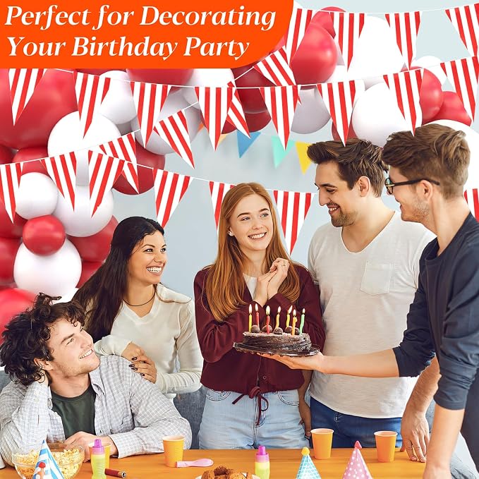MAQIHAN 98 Ft Red White Striped Pennant Banner - Image 6