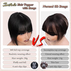 Hair Toppers for Women Clip in Bangs Real Human Hair,10 Inch 30g Natural Black Topper for Women 150% Density Silk Base Clip in Pieces Straight Hair for Thin Hair Daily Use