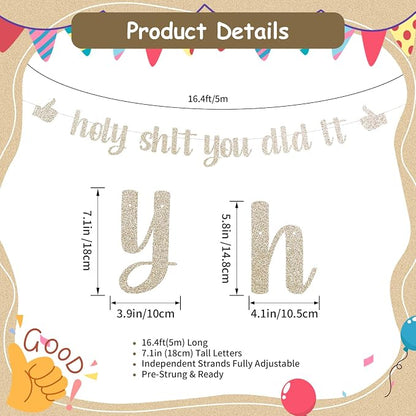 Funny Grad Banner Holy Shit You Did It Banner – Pre-Strung Glitter Graduation - Image 2