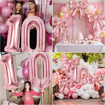 Bow Number 0 Birthday Balloons, 40”Pink Aluminum Foil Balloons Happy Birthday - Image 5