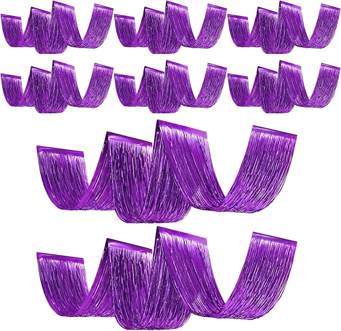 8 Pcs Purple 15ft Metallic Foil Ceiling Fringe Curtains by Breling