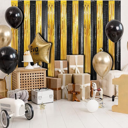 3 Pack 3.3 x 9.9 ft Black & Gold Tinsel Streamers Party Decorations | Foil - Image 5